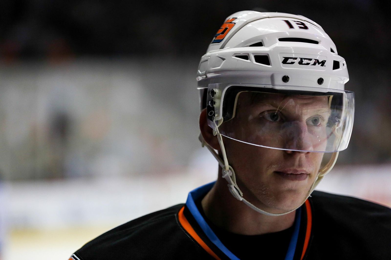 An AHL hockey player on the ice (stock photo, not this game)